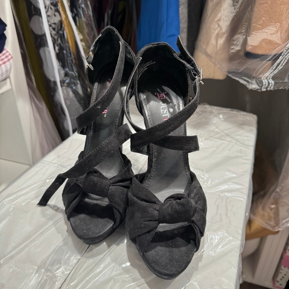JustFab Black Stiletto Heels with Strappy Design